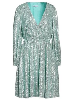 Manuel Ritz Mint Sequin Wrap Long-Sleeve Dress